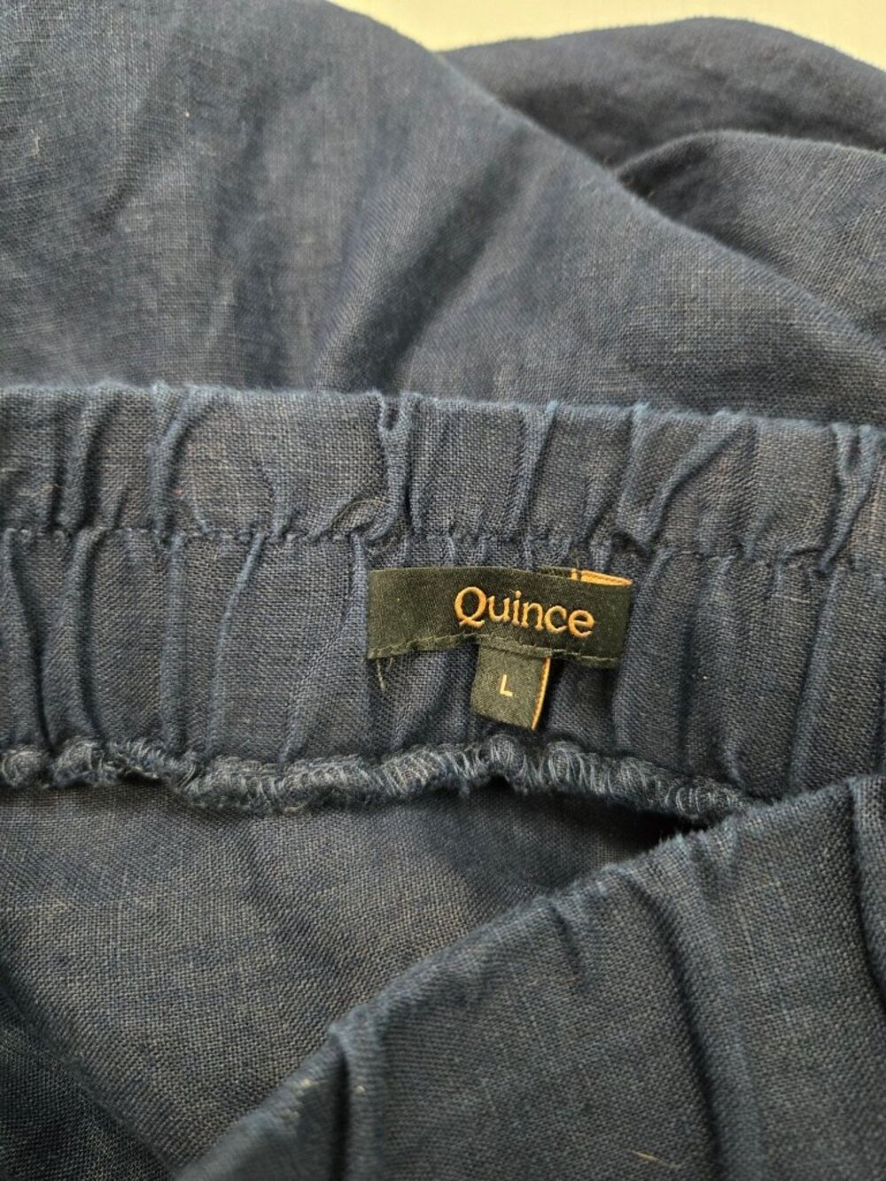 Quince Size L 100% Eauropean Linen Maxi Skirt Navy Side Slit Pull-On - Picture 5 of 10